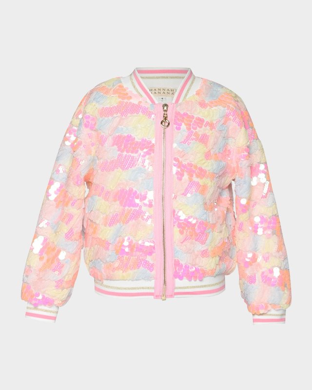 Girl's Multicolor Sequin Bomber Jacket, Size 4-14